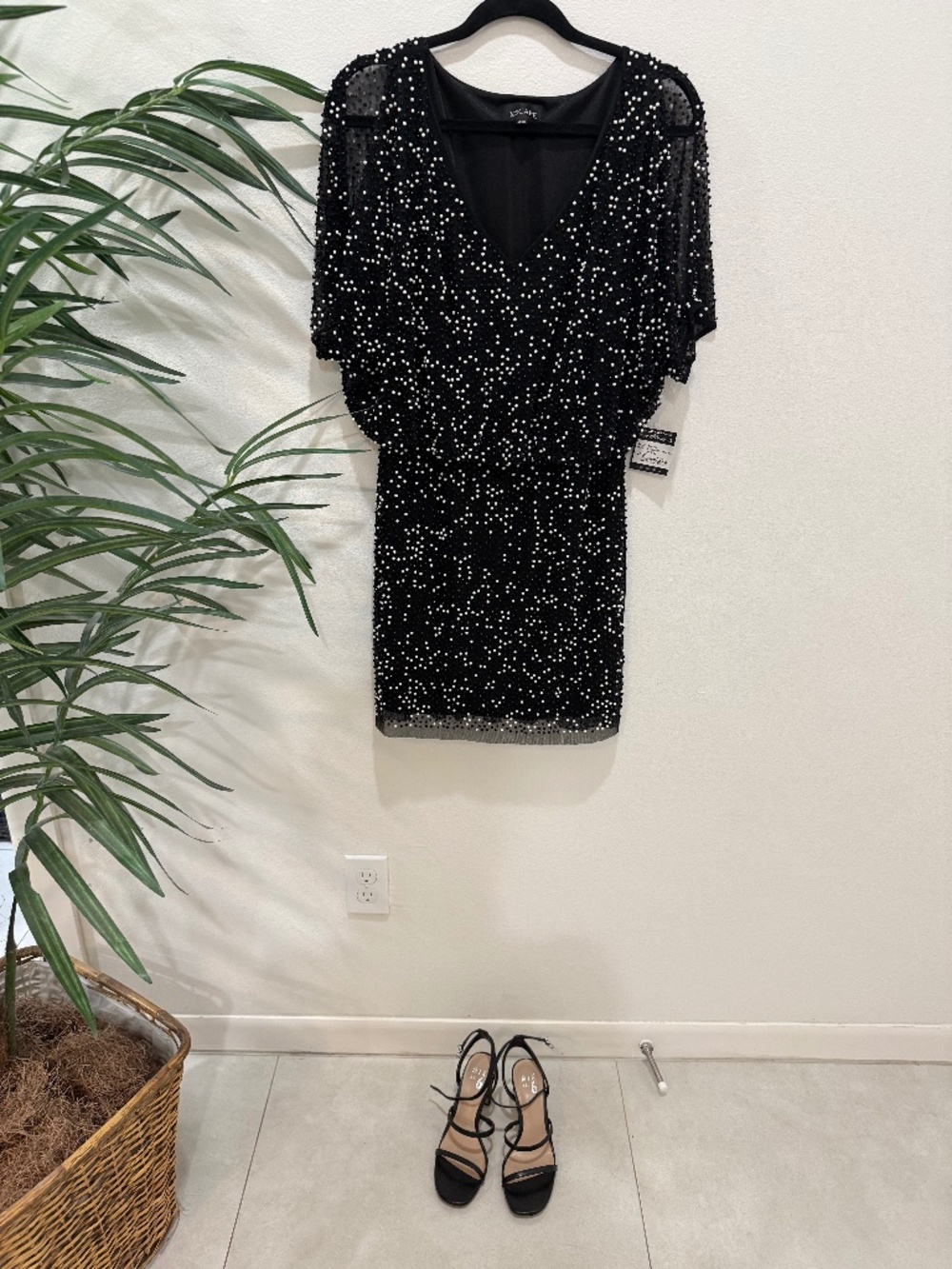 Xscape Black Mini Dress with Intricate Black & White Beaded Accents